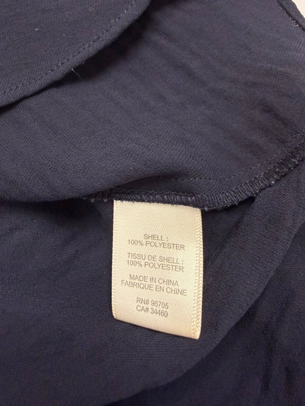 Rebecca Taylor Sophia Blouse Navy Split Neck Tie Front Pleated Pockets Size 12 - Picture 5 of 7
